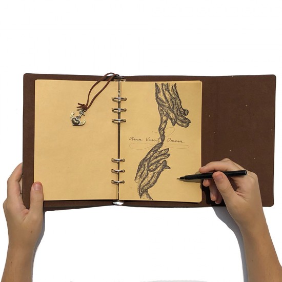Libreta Cuaderno de Piel con Arillo Metálico y Hojas Sepia, Diario Personal  para Escribir o Dibujar,